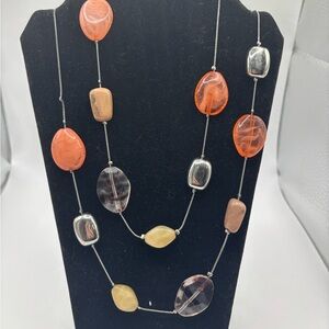 NY Collection Orange and Silver Beaded Necklace